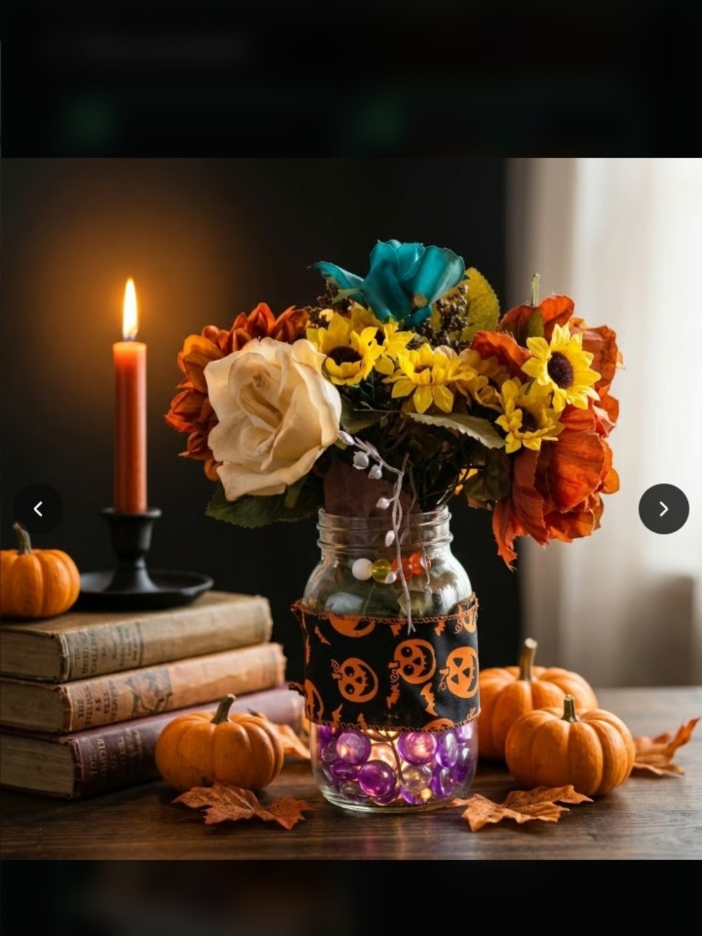 Autumn Harvest Faux Floral Mason Jar Arrangement in Orange, Yellow & Teal